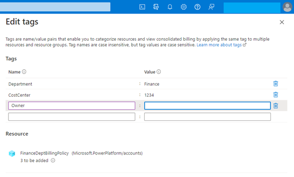Power apps azure tags